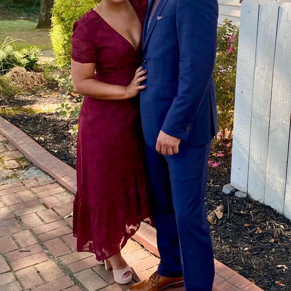 Lulus Blissfully Floral Midi Wrap Burgundy Dress - Picture 6 of 6